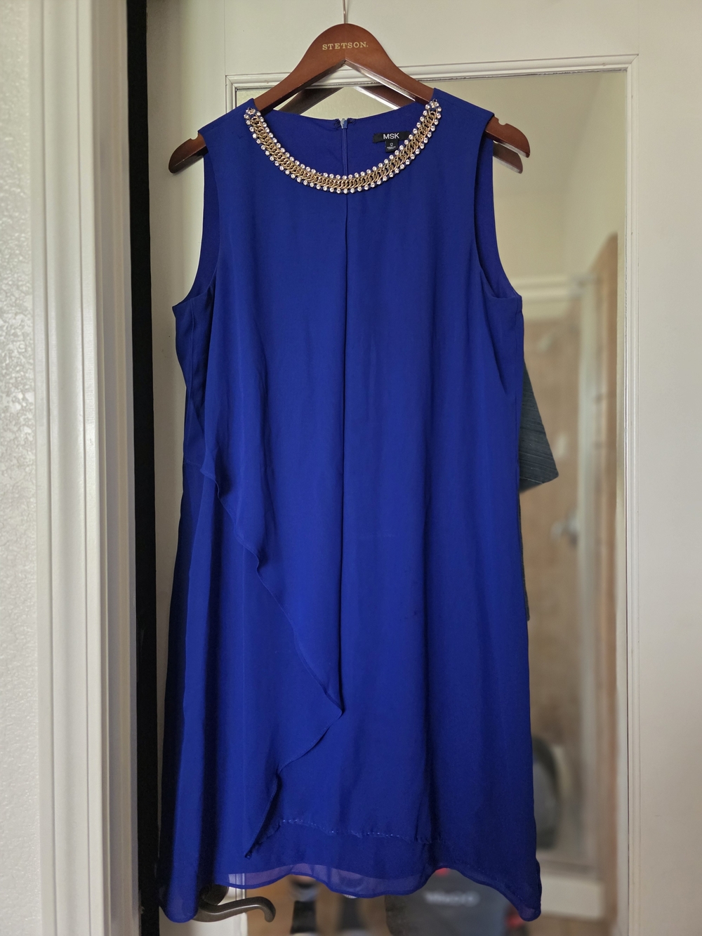 MSK Cobalt Blue Sleeveless Dress with Beaded Collar
